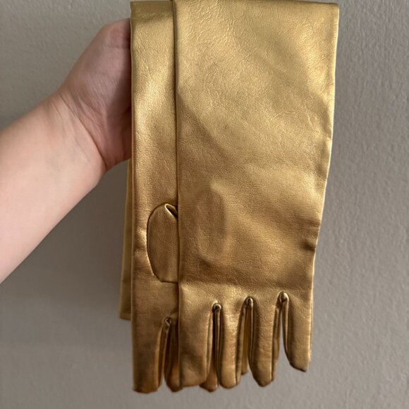 Fashion Brand Company Gold Metallic Pleather Dress size L *with matching gloves* - Picture 4 of 4